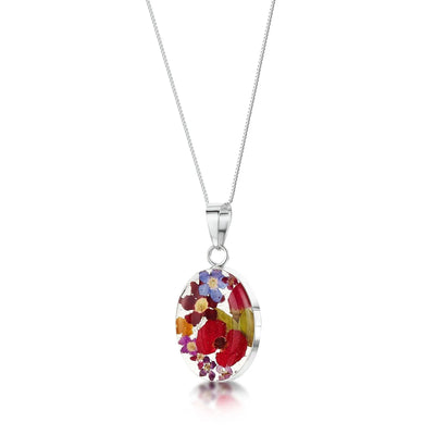 Real flower necklace by Shrieking Violet® Sterling silver oval pendant with real flowers. jewellery gift for gardener, florist, nature lovers