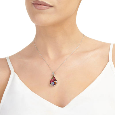 Real flower necklace by Shrieking Violet Sterling silver teardrop pendant with handmade with real flowers. Perfect gift for nature lovers.