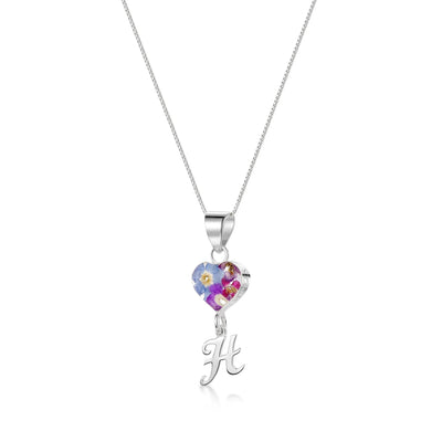 Real flower Pendant Necklace with Initial Charm