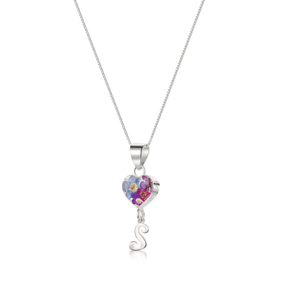 Real flower Pendant Necklace with Initial Charm