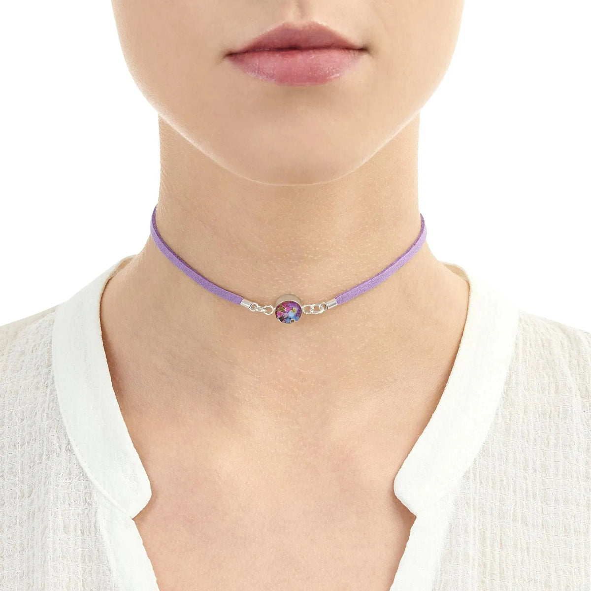 Shrieking Violet Funky Choker Necklace - Purple 'Vegan suede' strap - Purple Haze - Round - Perfect gift for teacher