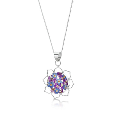 Silver Pendant - Purple Haze - Lotus Flower