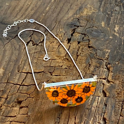 Sterling silver snake chain necklace | Sunflower | Half Moon