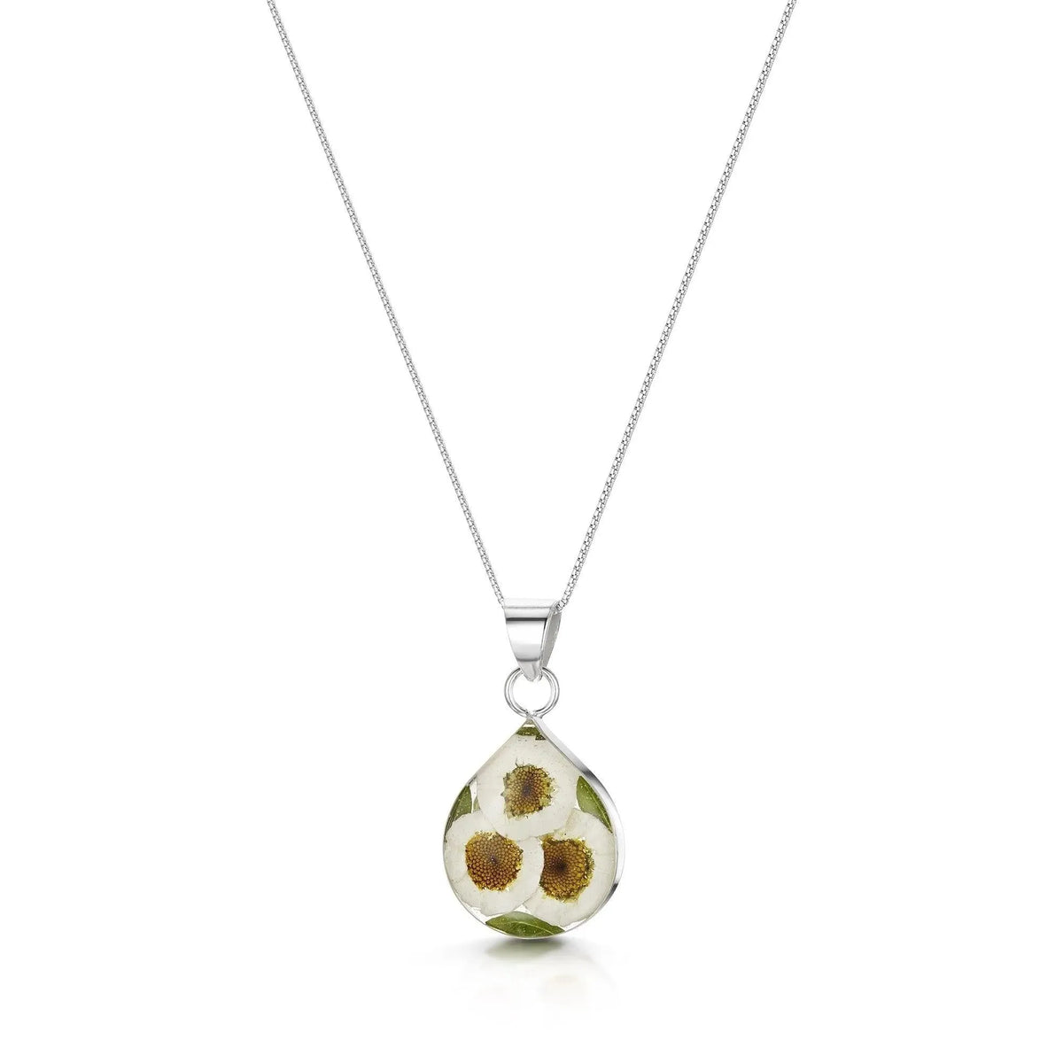 Sterling Silver Teardrop Daisy Pendant Necklace by Shrieking Violet®