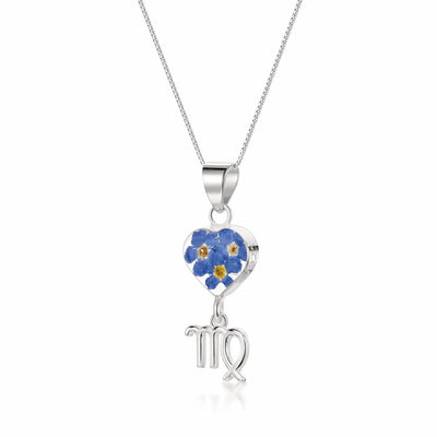 Virgo Necklace - Sterling silver pendant with real flowers & a zodiac charm. More Options...